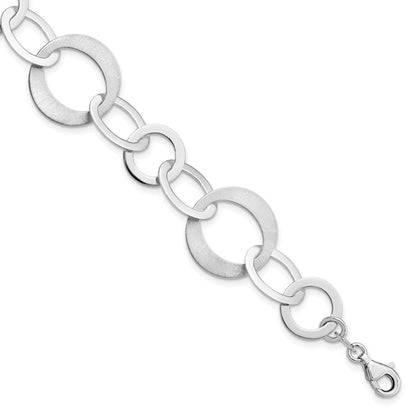 925 Sterling Silver 0.5mm Rhodium-plated Polished and Brushed Link Bracelet 8 inch
