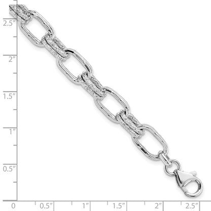 925 Sterling Silver 2.5mm Rhodium-plated Polished and Textured Link Bracelet 7.5 inch