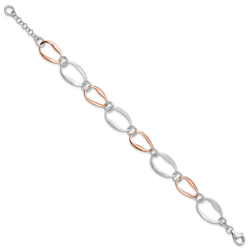 925 Sterling Silver Rose-plated Link Bracelet 7 inch