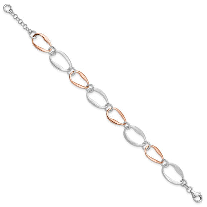 925 Sterling Silver Rose-plated Link Bracelet 7 inch