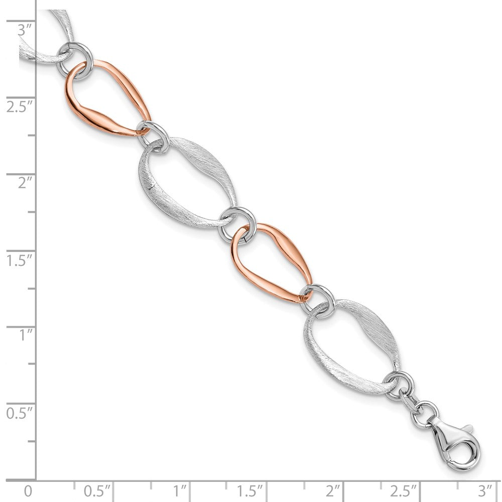 925 Sterling Silver Rose-plated Link Bracelet 7 inch