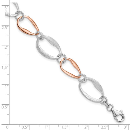 925 Sterling Silver Rose-plated Link Bracelet 7 inch