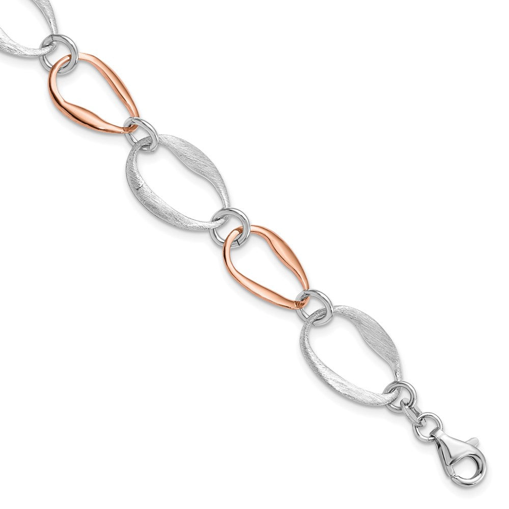 925 Sterling Silver Rose-plated Link Bracelet 7 inch