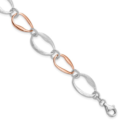 925 Sterling Silver Rose-plated Link Bracelet 7 inch