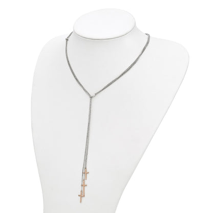 Sterling Silver 3 Rose-tone Cross Adj up to Slip-on Necklace 24"