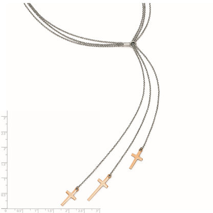 Sterling Silver 3 Rose-tone Cross Adj up to Slip-on Necklace 24"