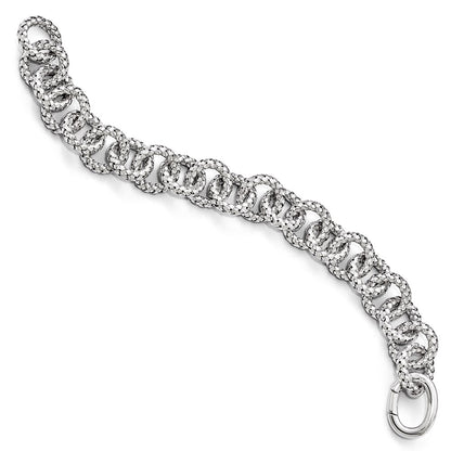 925 Sterling Silver Polished Textured Bracelet- Hidden Clasp 8 inch