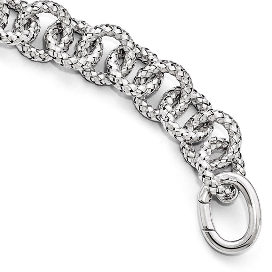 925 Sterling Silver Polished Textured Bracelet- Hidden Clasp 8 inch