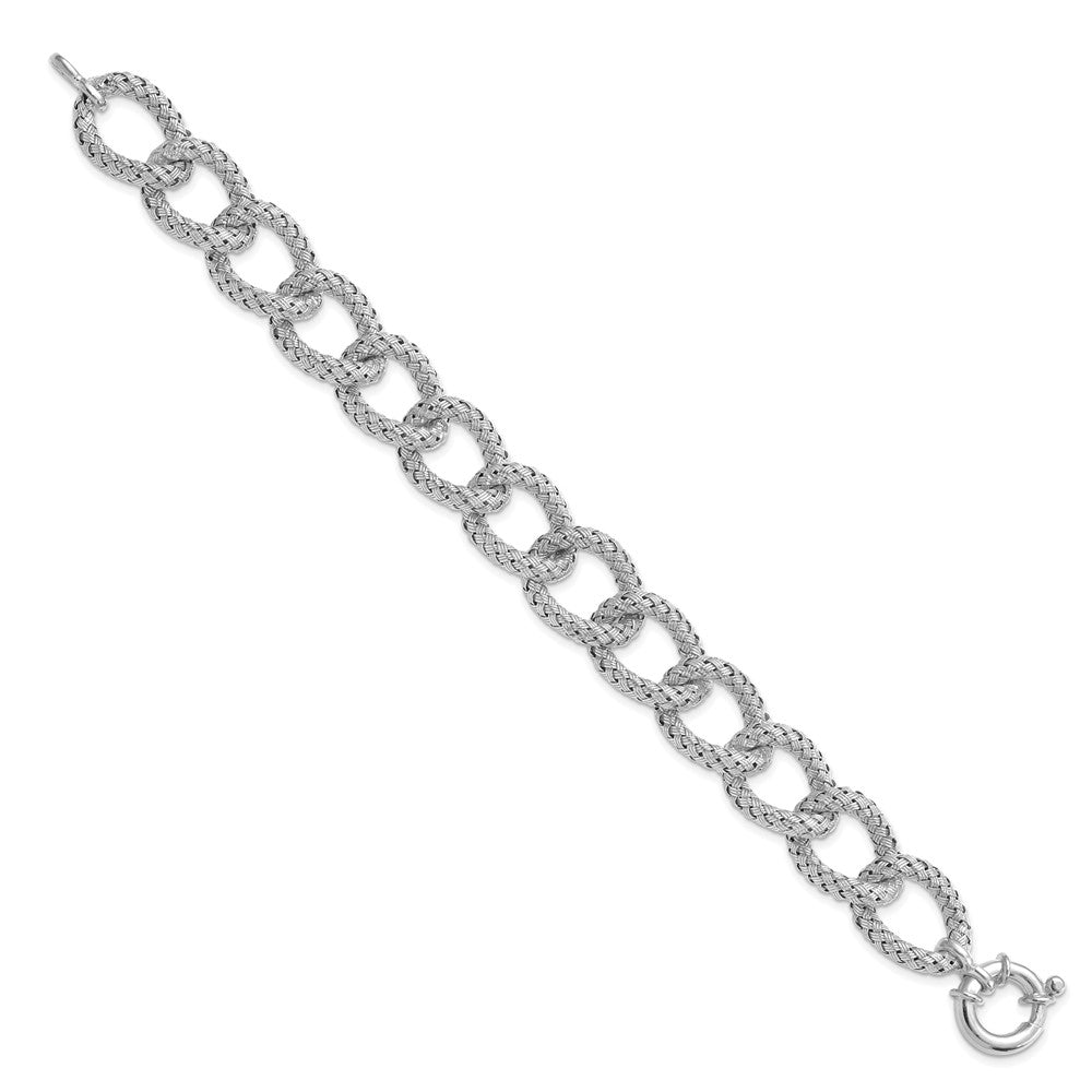 925 Sterling Silver Rhodium-plated Polished Textured Bracelet 8 inch