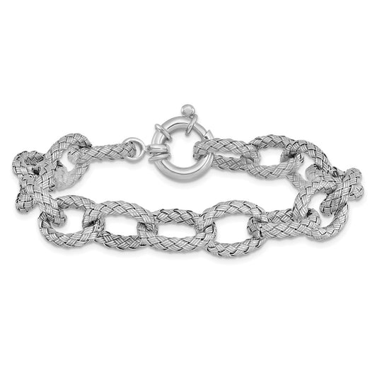 925 Sterling Silver Rhodium-plated Polished Textured Bracelet 8 inch