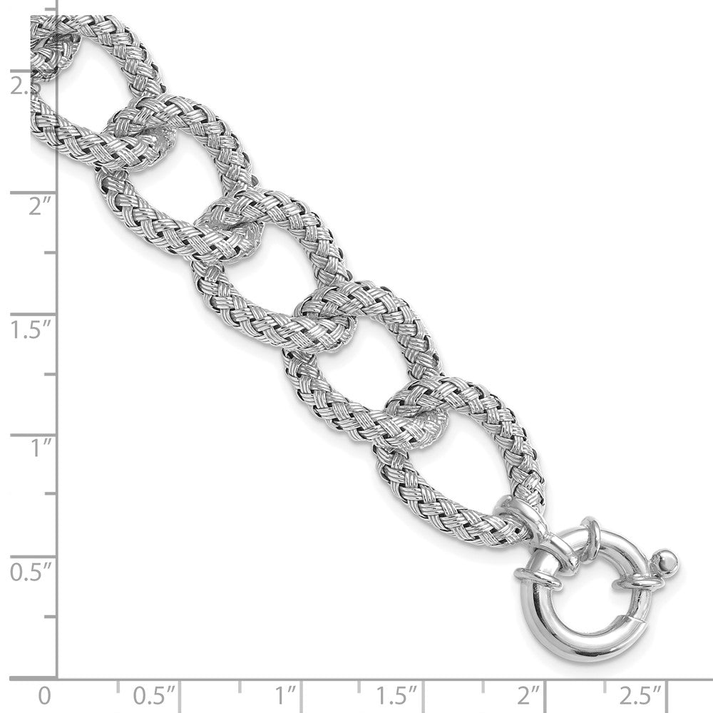 925 Sterling Silver Rhodium-plated Polished Textured Bracelet 8 inch