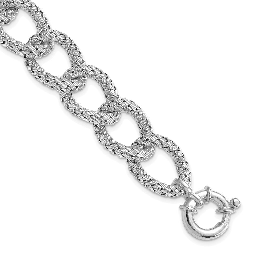 925 Sterling Silver Rhodium-plated Polished Textured Bracelet 8 inch