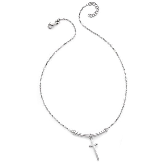 Sterling Silver Polished Cross Pendant Necklace 17"