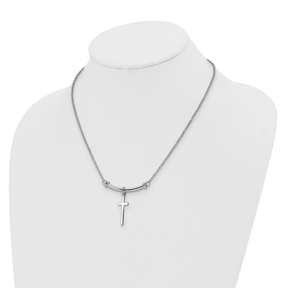 Sterling Silver Polished Cross Pendant Necklace 17"
