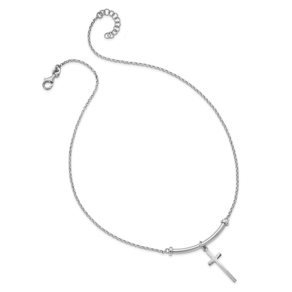 Sterling Silver Polished Cross Pendant Necklace 17"