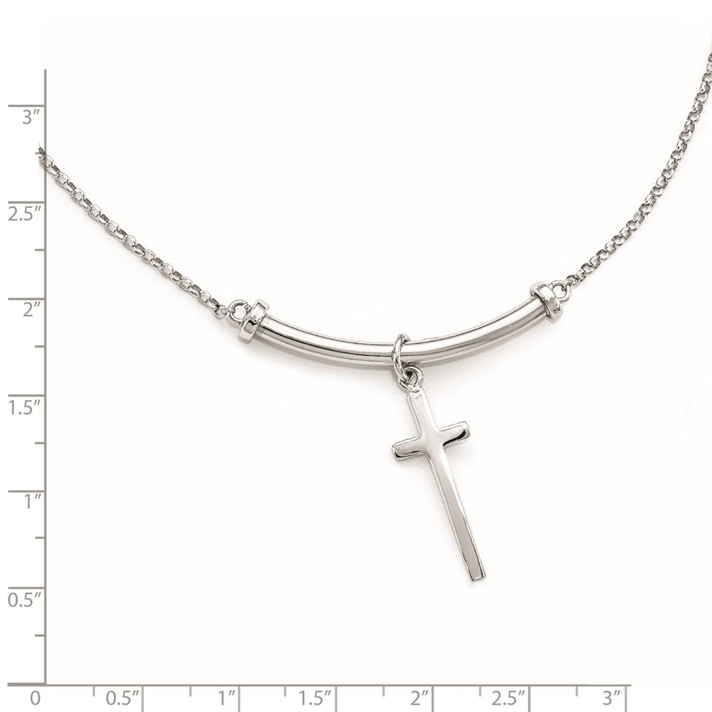 Sterling Silver Polished Cross Pendant Necklace 17"