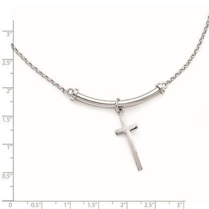 Sterling Silver Polished Cross Pendant Necklace 17"