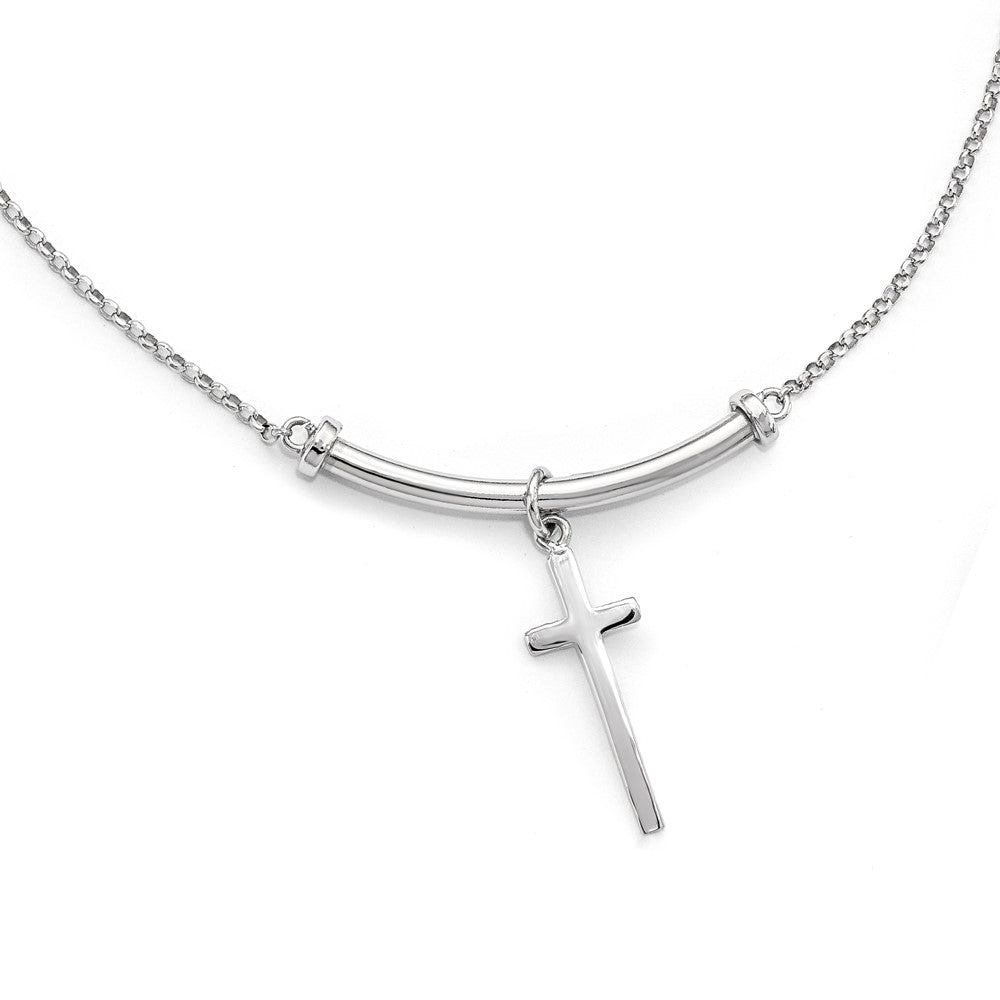 Sterling Silver Polished Cross Pendant Necklace 17"