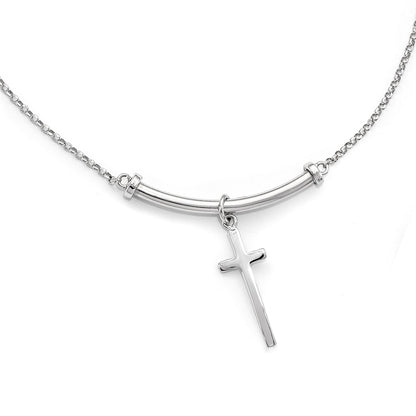 Sterling Silver Polished Cross Pendant Necklace 17"