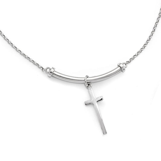 Sterling Silver Polished Cross Pendant Necklace 17"