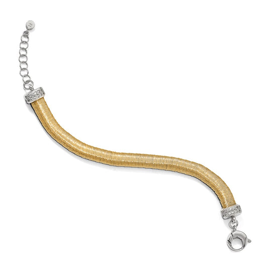 925 Sterling Silver 8mm Gold-tone Cubic Zirconia Bracelet 7 inch