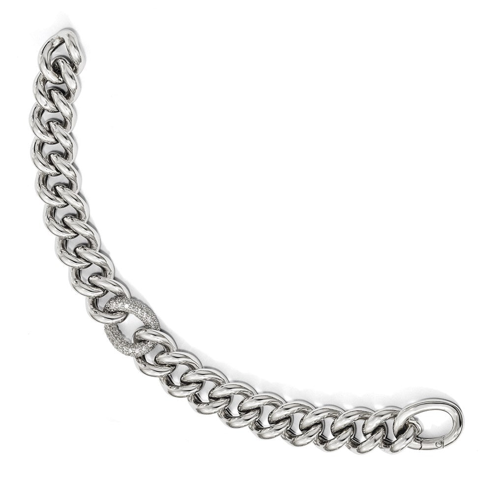 925 Sterling Silver 15.25mm Cubic Zirconia Polished Woven Bracelet 7 inch