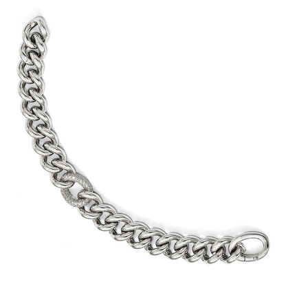 925 Sterling Silver 15.25mm Cubic Zirconia Polished Woven Bracelet 7 inch