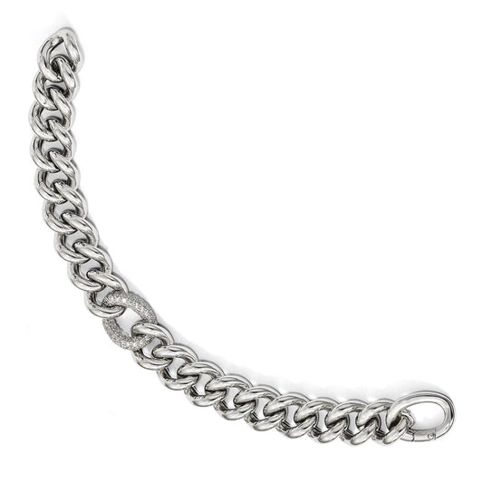 925 Sterling Silver 15.25mm Cubic Zirconia Polished Woven Bracelet 7 inch