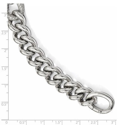 925 Sterling Silver 15.25mm Cubic Zirconia Polished Woven Bracelet 7 inch
