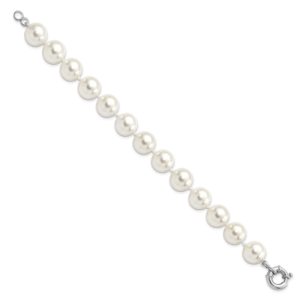 925 Sterling Silver Rhodium-plated 12-13mm White Imitation Shell Pearl Hand-knotted Bracelet 8 Inch