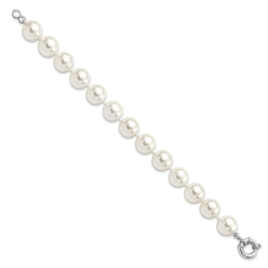 925 Sterling Silver Rhodium-plated 12-13mm White Imitation Shell Pearl Hand-knotted Bracelet 8 Inch