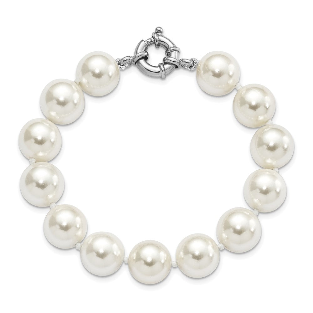 925 Sterling Silver Rhodium-plated 12-13mm White Imitation Shell Pearl Hand-knotted Bracelet 8 Inch