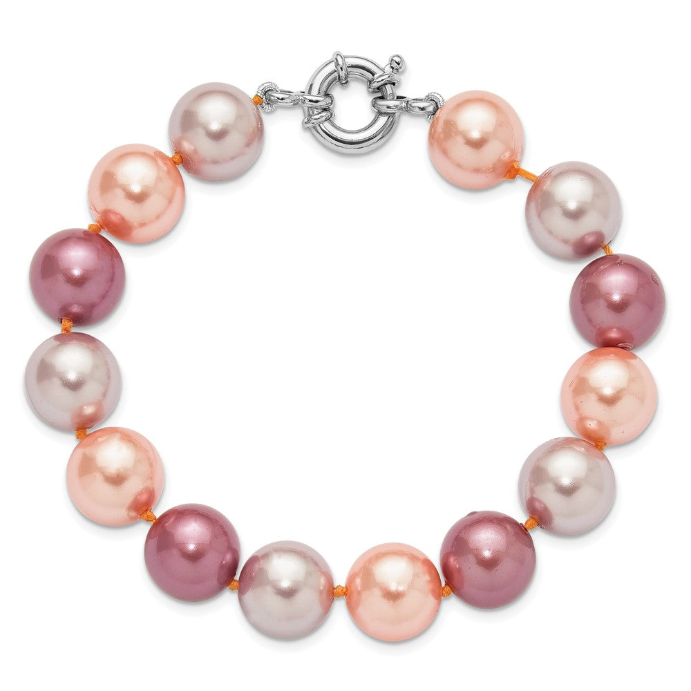 925 Sterling Silver Rhodium-plated 12-13mm Pink/Purple/Grey Imit Shell Pearl Bracelet 8 Inch