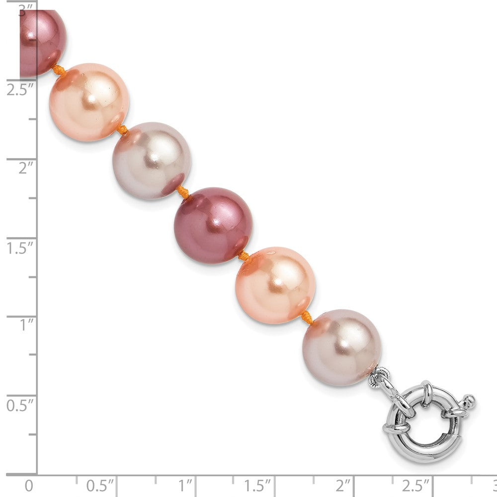 925 Sterling Silver Rhodium-plated 12-13mm Pink/Purple/Grey Imit Shell Pearl Bracelet 8 Inch