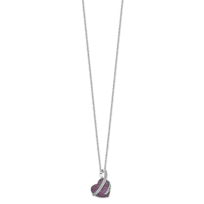 Sterling Silver 68 Stone Pink and White CZ Heart Necklace 18"