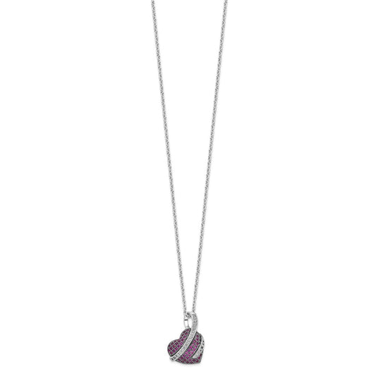 Sterling Silver 68 Stone Pink and White CZ Heart Necklace 18"