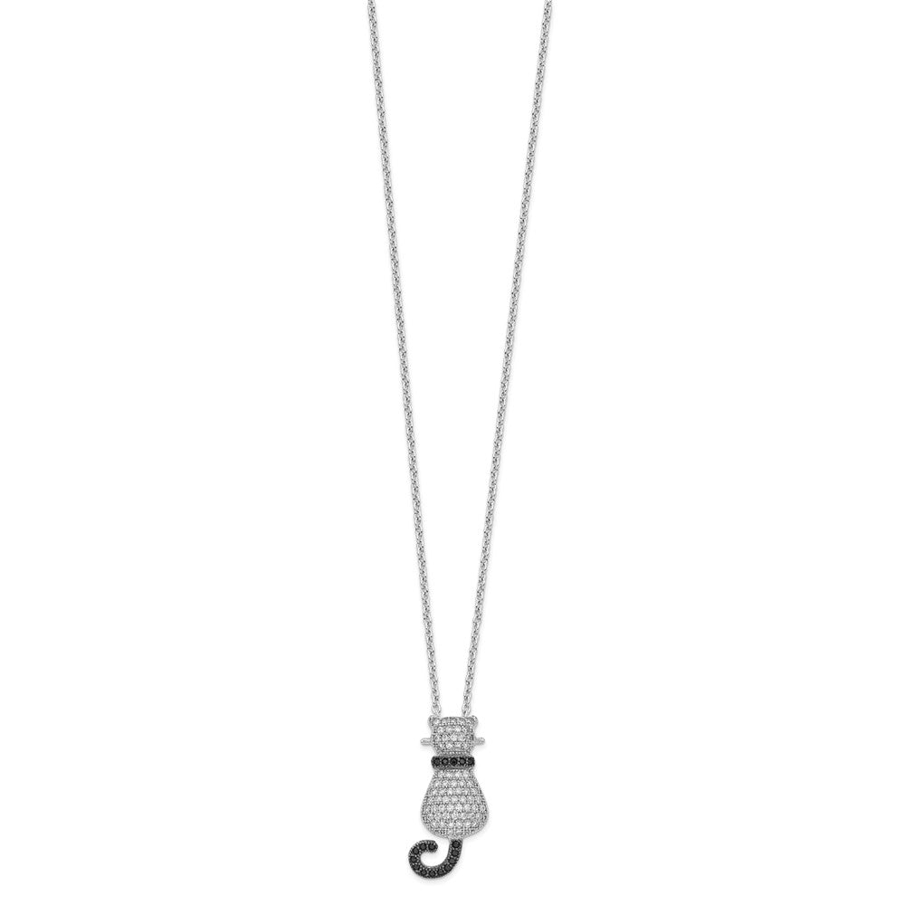 Sterling Silver 80 Stone Black and White CZ Polished Cat Necklace 18"