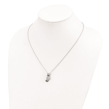 Sterling Silver 80 Stone Black and White CZ Polished Cat Necklace 18"