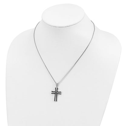 Sterling Silver Black and White Cubic Zirconia Cross Necklace 18"