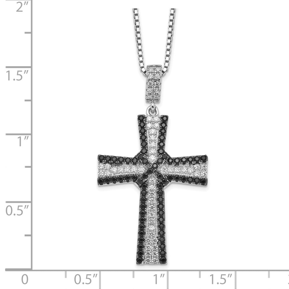 Sterling Silver Black and White Cubic Zirconia Cross Necklace 18"