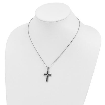 Sterling Silver 156 Stone Black and White Cubic Zirconia Polished Cross Necklace 18"