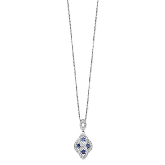 Sterling Silver 64 Stone Blue and White CZ Vintage Style Dangle Necklace 18"