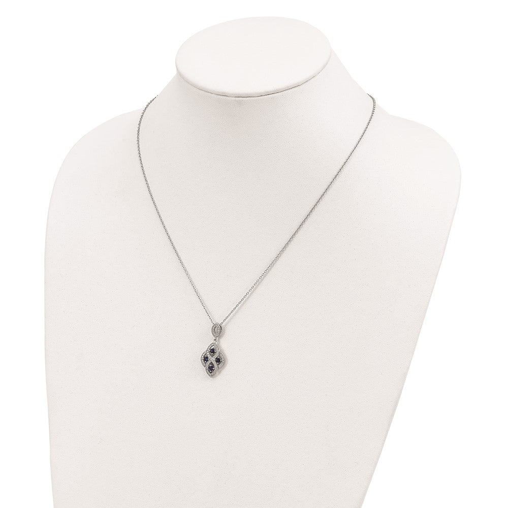 Sterling Silver 64 Stone Blue and White CZ Vintage Style Dangle Necklace 18"