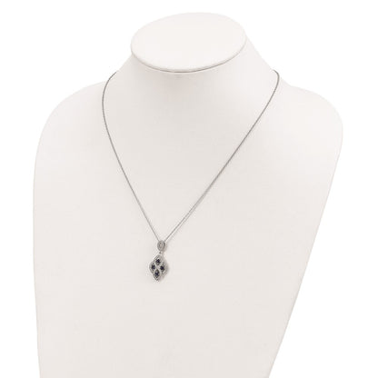 Sterling Silver 64 Stone Blue and White CZ Vintage Style Dangle Necklace 18"
