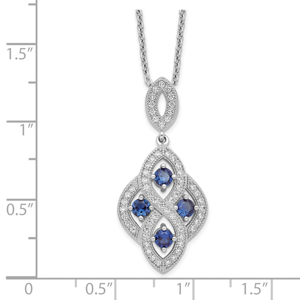 Sterling Silver 64 Stone Blue and White CZ Vintage Style Dangle Necklace 18"