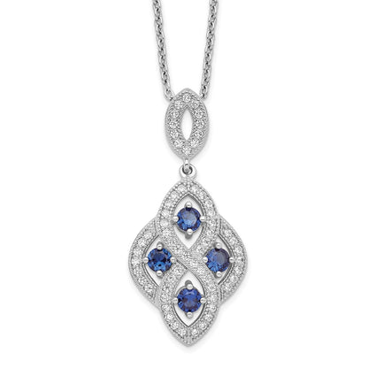 Sterling Silver 64 Stone Blue and White CZ Vintage Style Dangle Necklace 18"