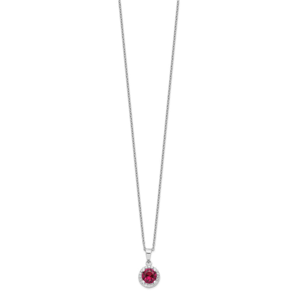 Sterling Silver 20 Stone Red Corundum and Clear CZ Halo Necklace 18"
