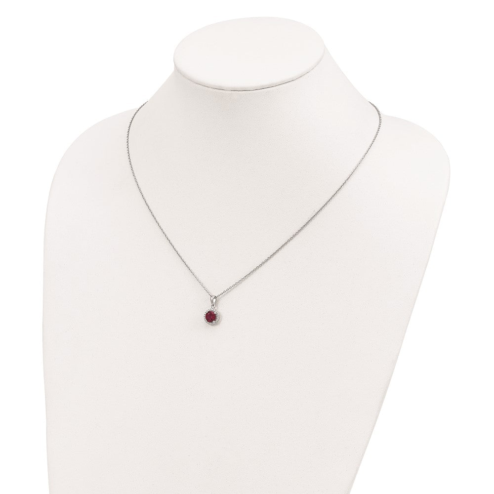 Sterling Silver 20 Stone Red Corundum and Clear CZ Halo Necklace 18"