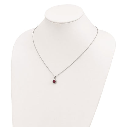 Sterling Silver 20 Stone Red Corundum and Clear CZ Halo Necklace 18"