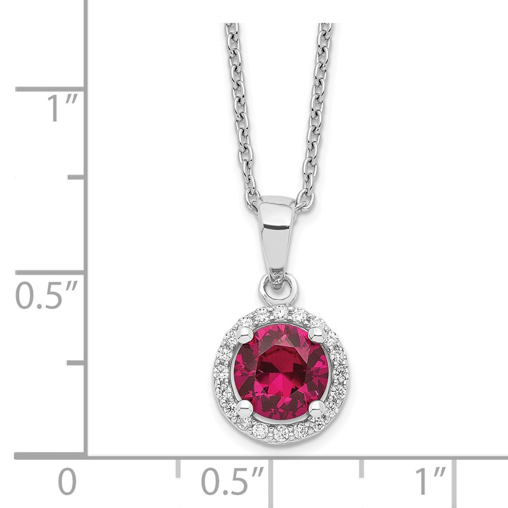 Sterling Silver 20 Stone Red Corundum and Clear CZ Halo Necklace 18"